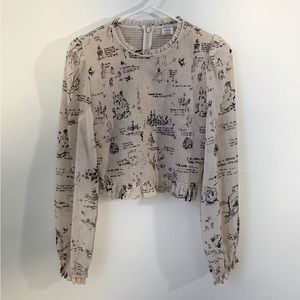 Aritzia wilfred tempest blouse Nature Illustrated Smocked Crop Top